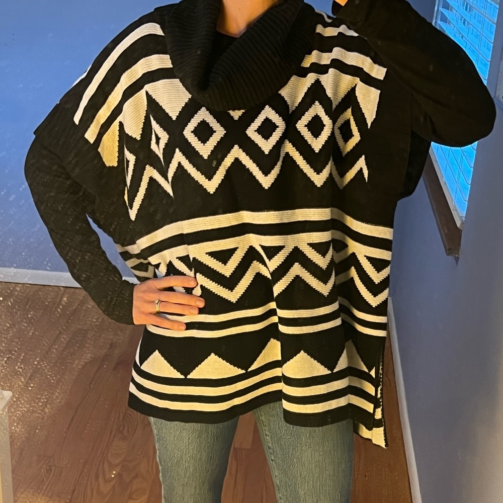 Black and white poncho sweater